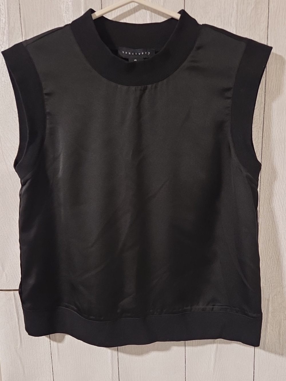 Sanctuary Black Satin-Front Sleeveless Tank